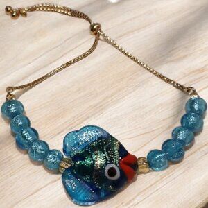 Ross-Simons Italian Multicolored Murano Glass Fish and Bead Bolo Bracelet with 1